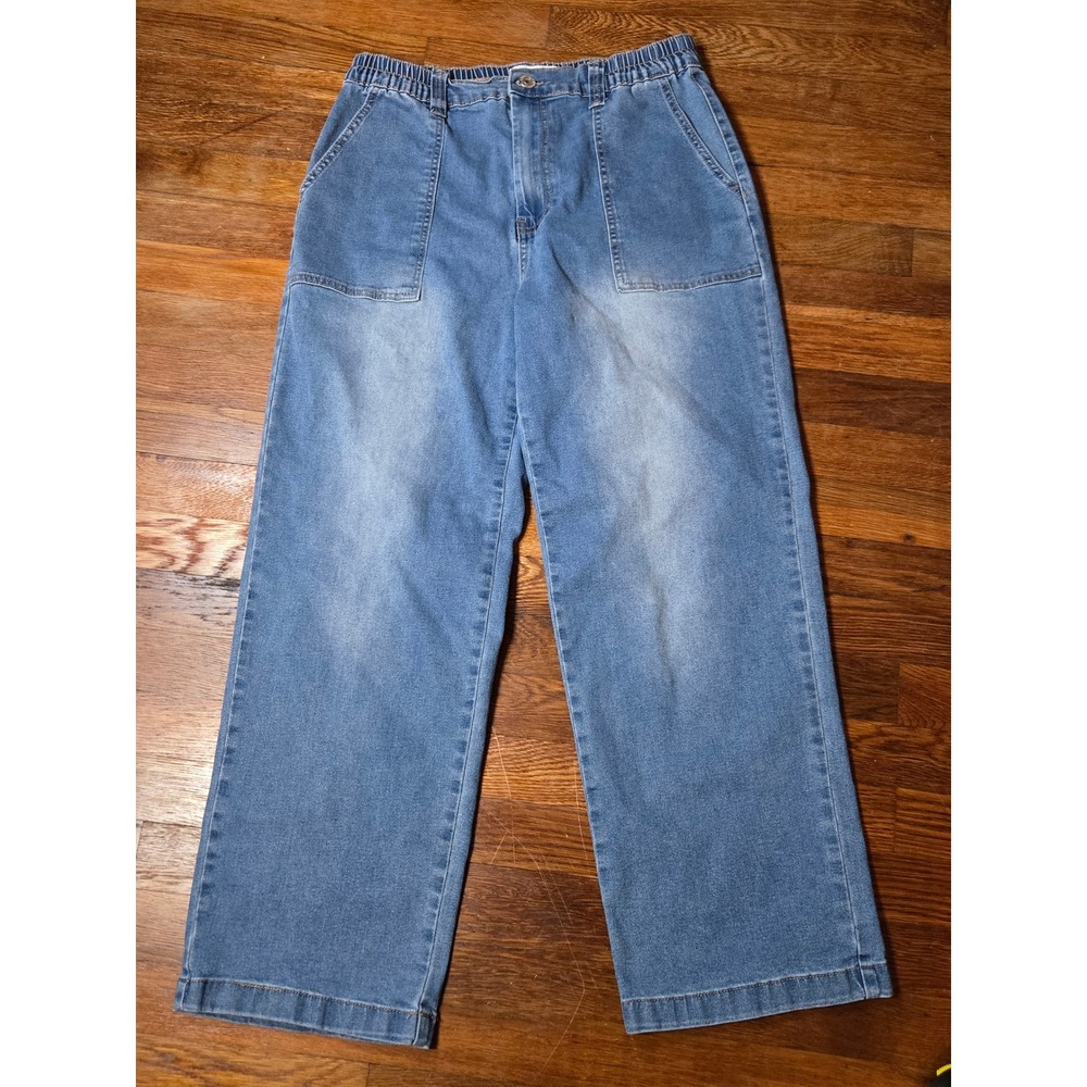 Gogo Jeans Womens 15/32 Light Wash Wide Barrel Leg Elastic Waist Boho Y2K Denim